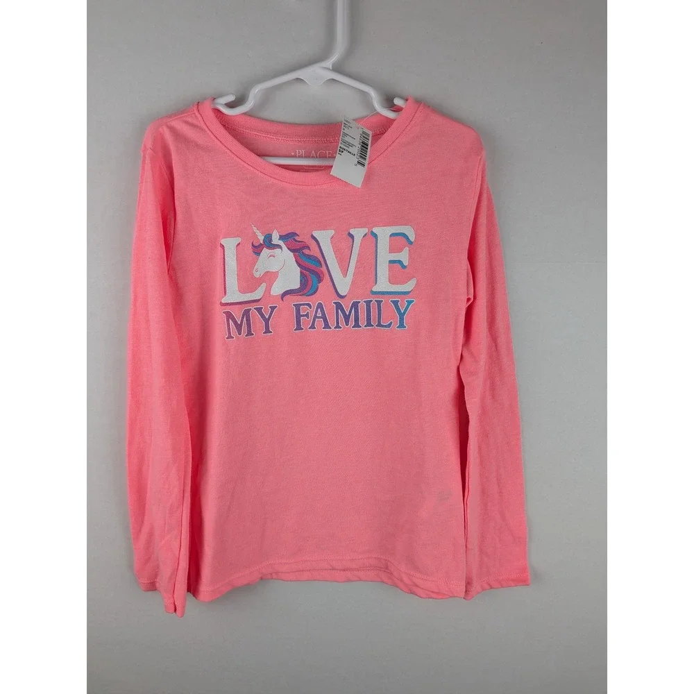 The‎ Childrens Place Girls Pink Unicorn Love My Family Long Sleeve Shirt Size S
